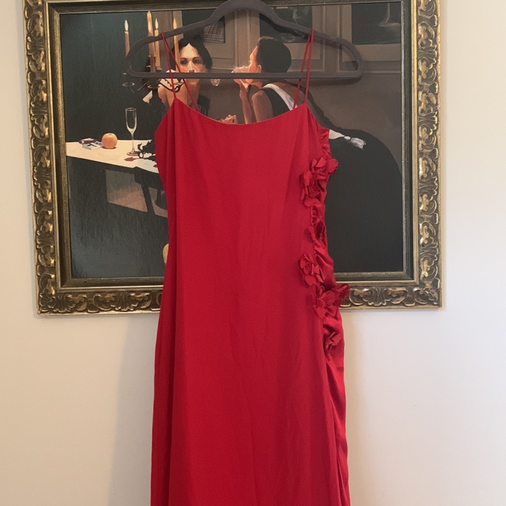 BADGLEY MISCHKA Designer silk red holiday dress S; fits about a size 4 (runs sm) - Picture 9 of 11